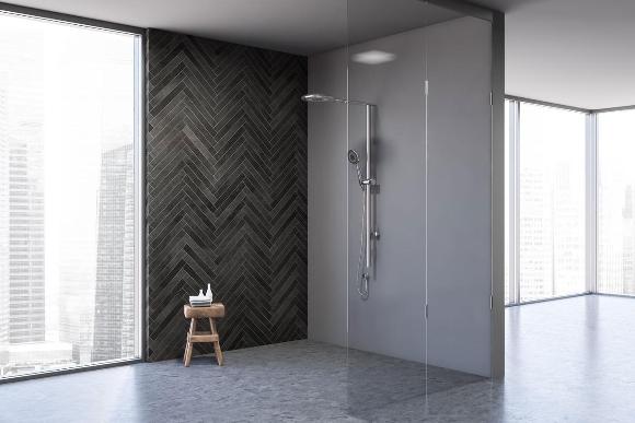 New bathroom with modern grey tiles